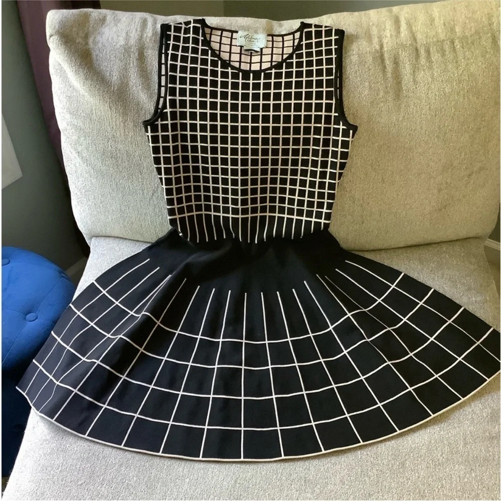 Kate Spade Madison Ave Collection Windowpane Knit Fit & Flare Dress Size S